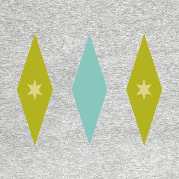 Retro Aqua Blue Avocado Green and Yellow Stars In Diamonds by OrchardBerry